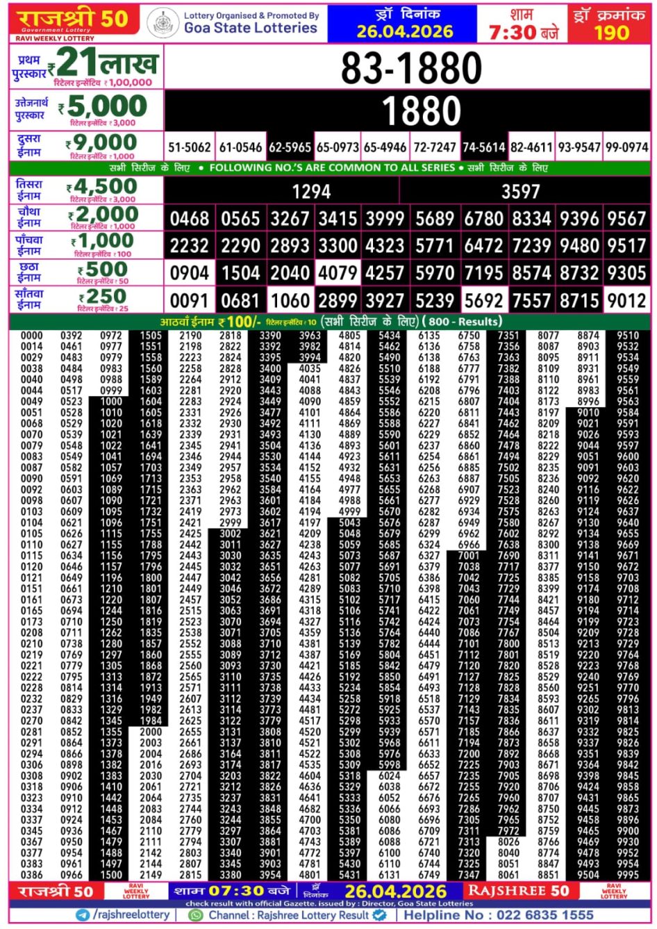 Everest Result Today Dear Lottery Chart