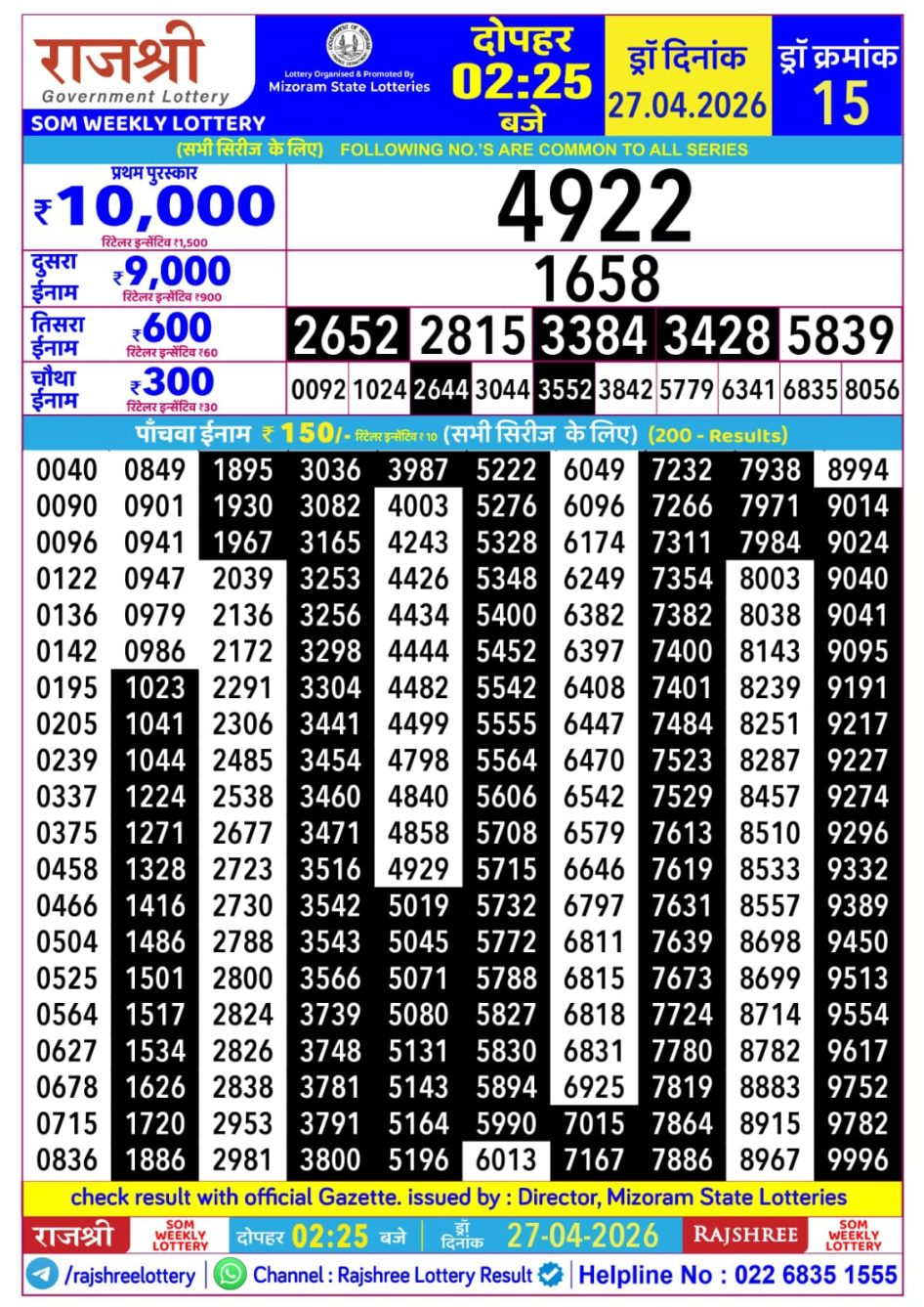 Everest Result Today Dear Lottery Chart