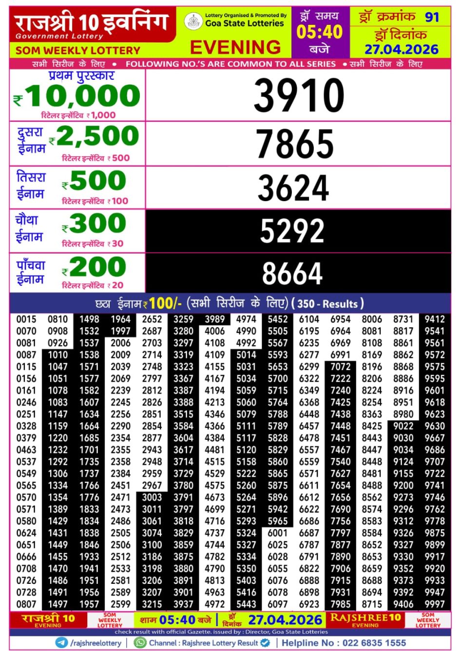 Everest Result Today Dear Lottery Chart