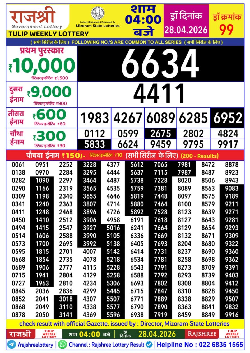 Everest Result Today Dear Lottery Chart