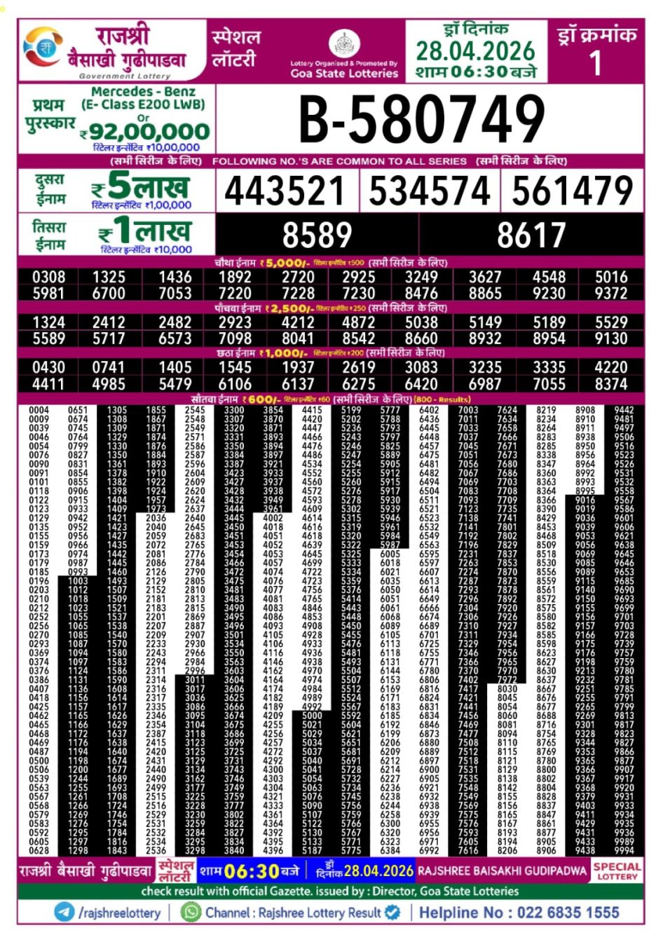 Everest Result Today Dear Lottery Chart