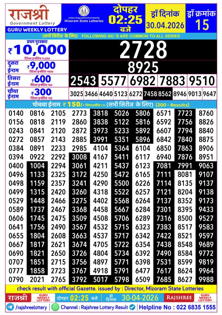 Everest Result Today Dear Lottery Chart
