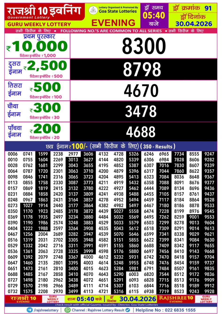 Everest Result Today Dear Lottery Chart