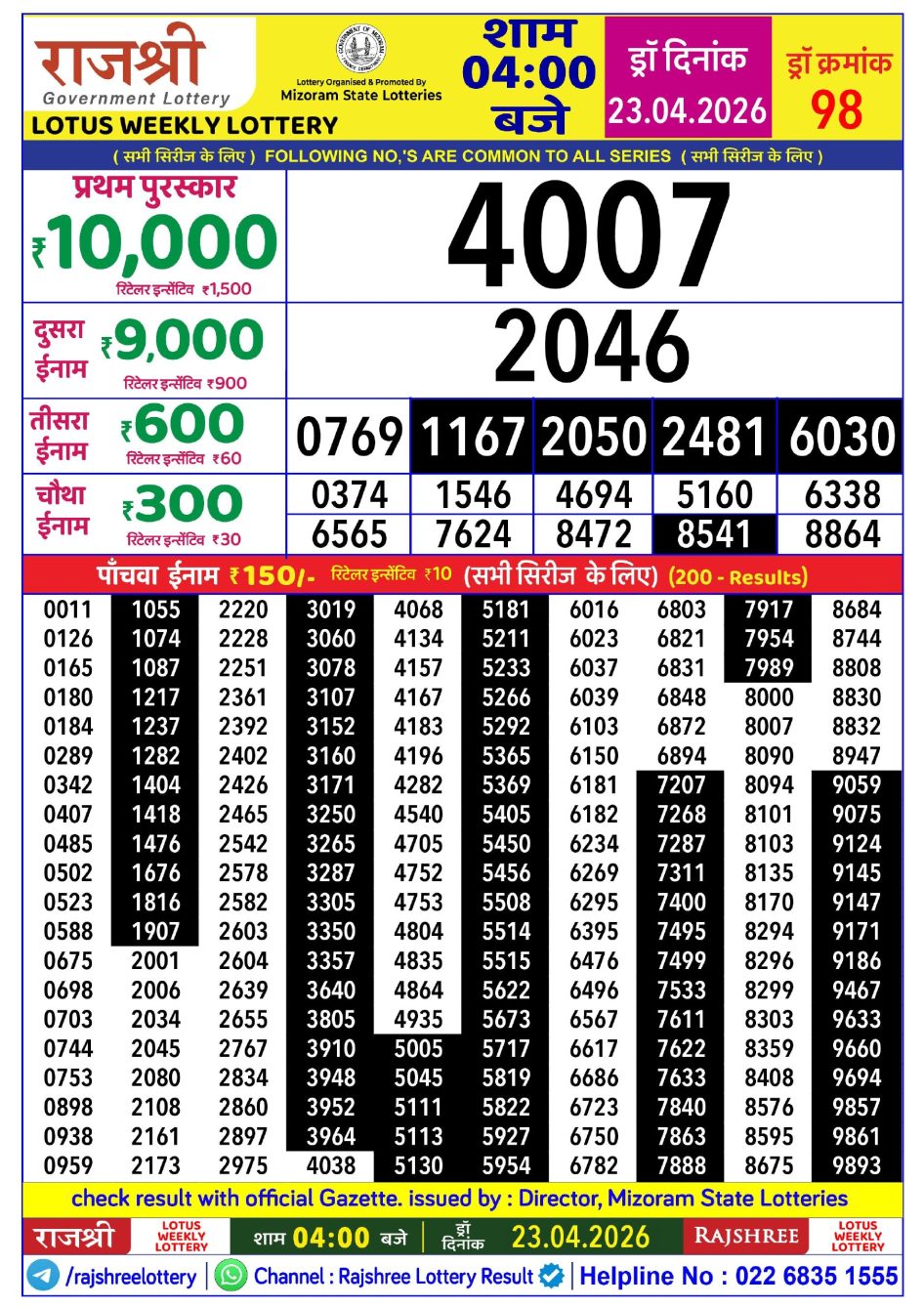 Everest Result Today Dear Lottery Chart