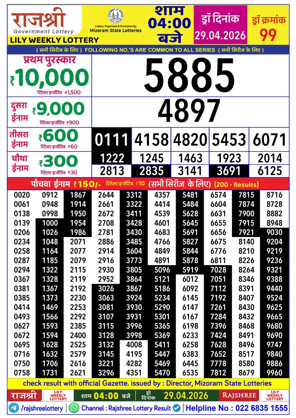 Everest Result Today Dear Lottery Chart
