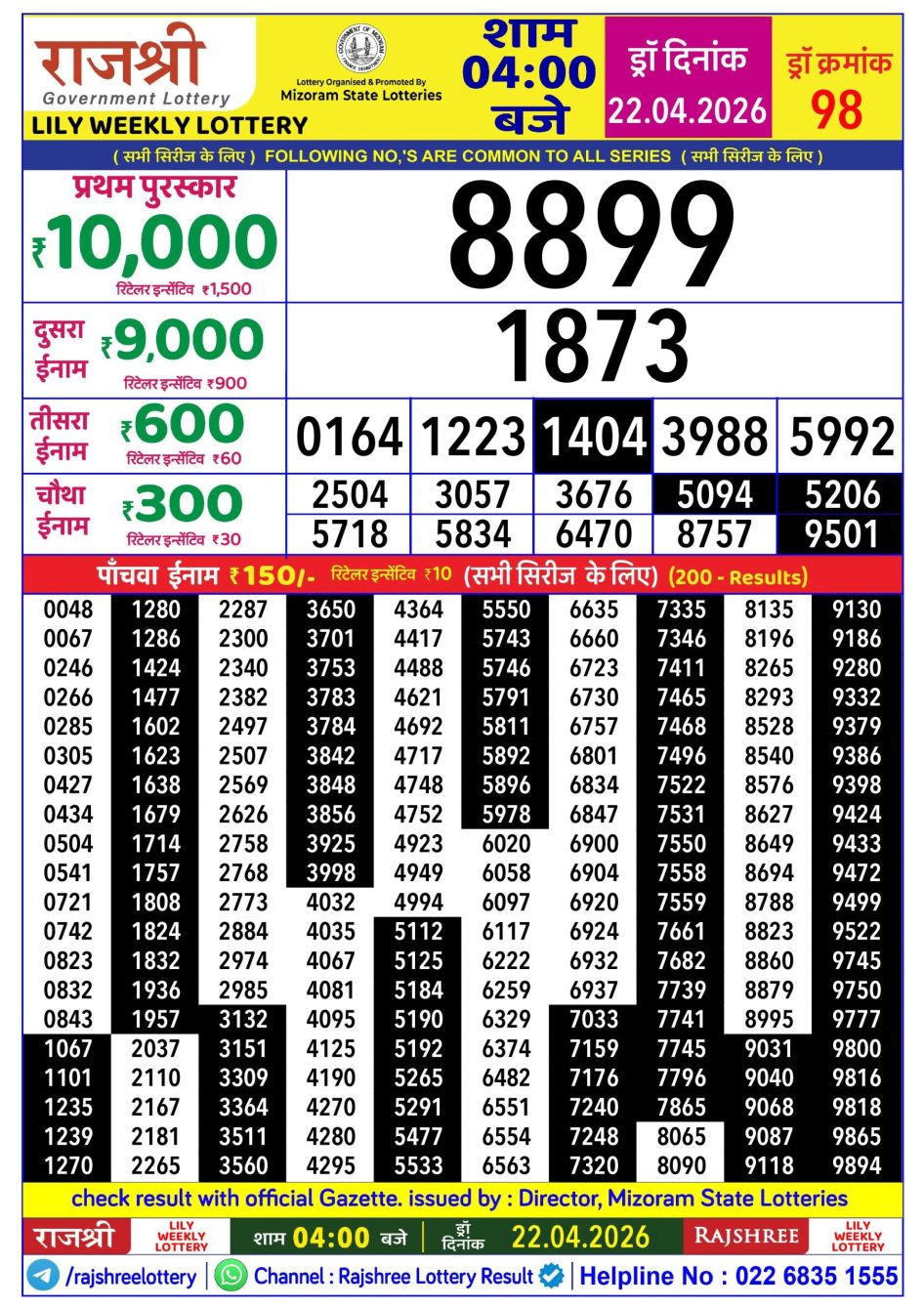 Everest Result Today Dear Lottery Chart