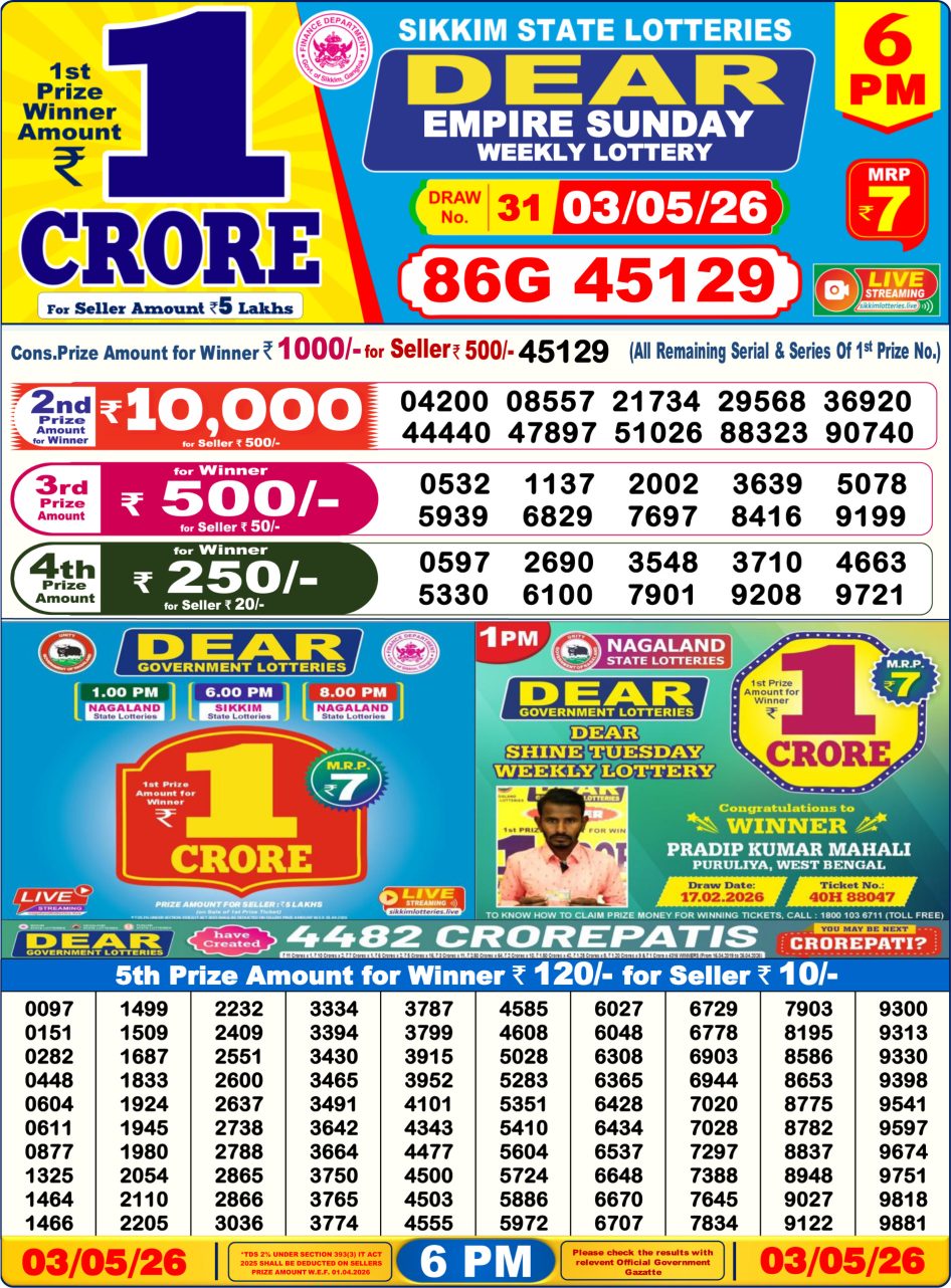 Everest Result Today Dear Lottery Chart