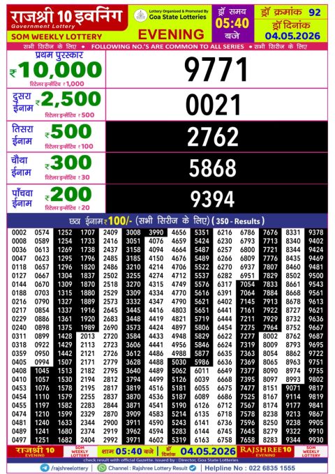 Everest Result Today Dear Lottery Chart
