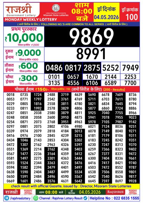 Everest Result Today Dear Lottery Chart
