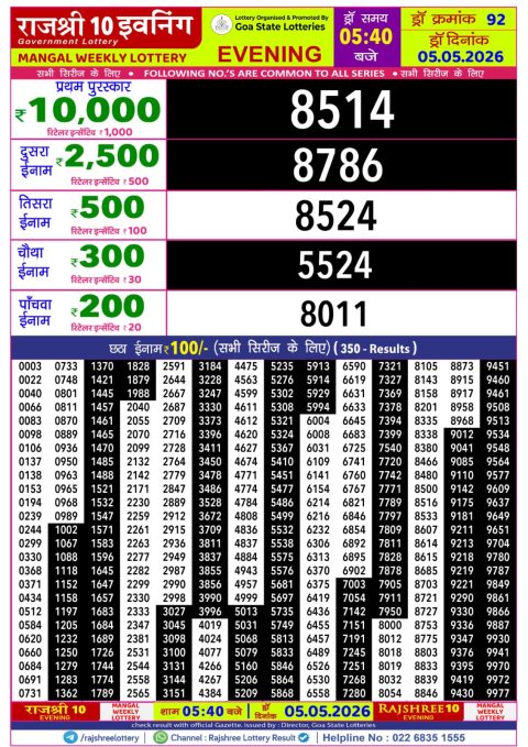 Everest Result Today Dear Lottery Chart