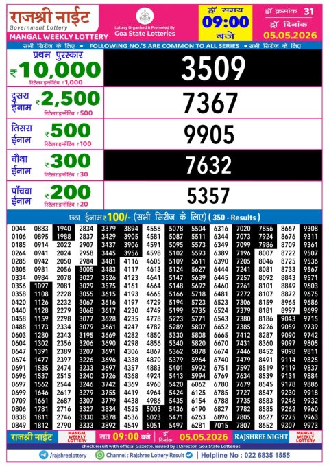 Everest Result Today Dear Lottery Chart