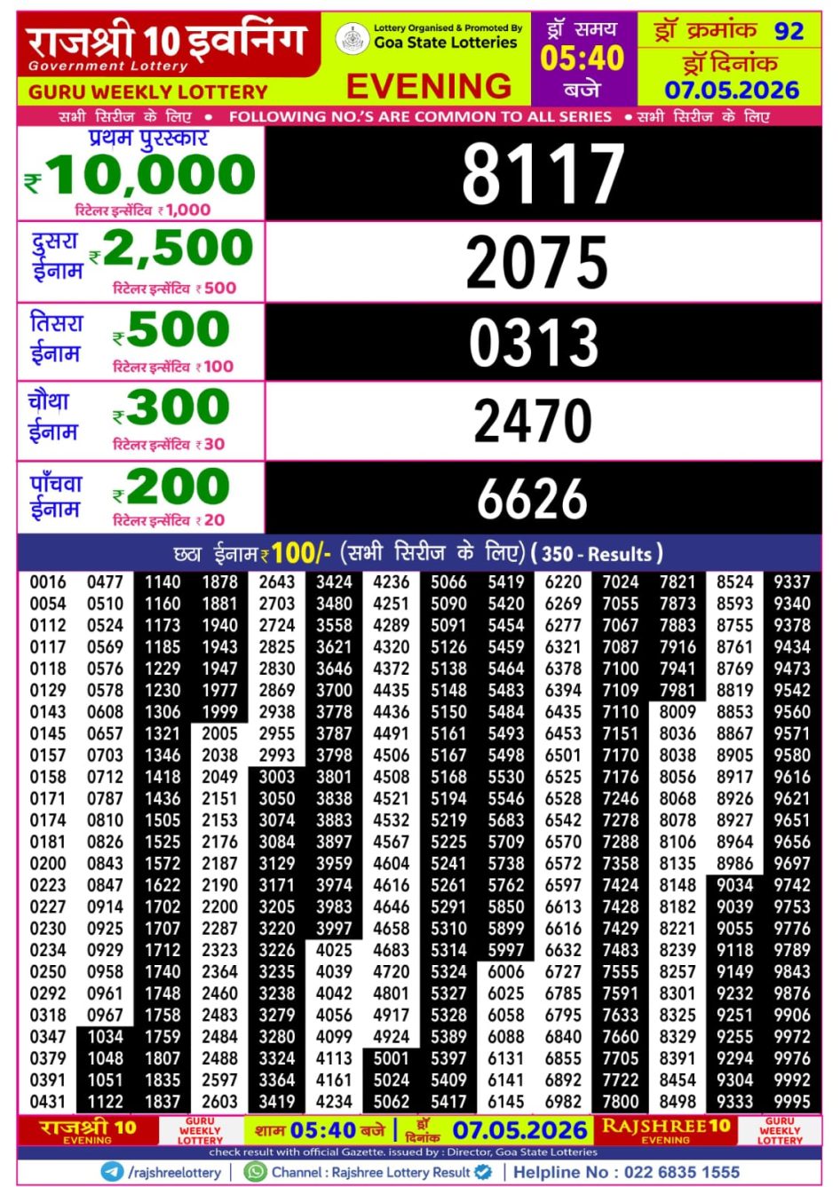 Everest Result Today Dear Lottery Chart