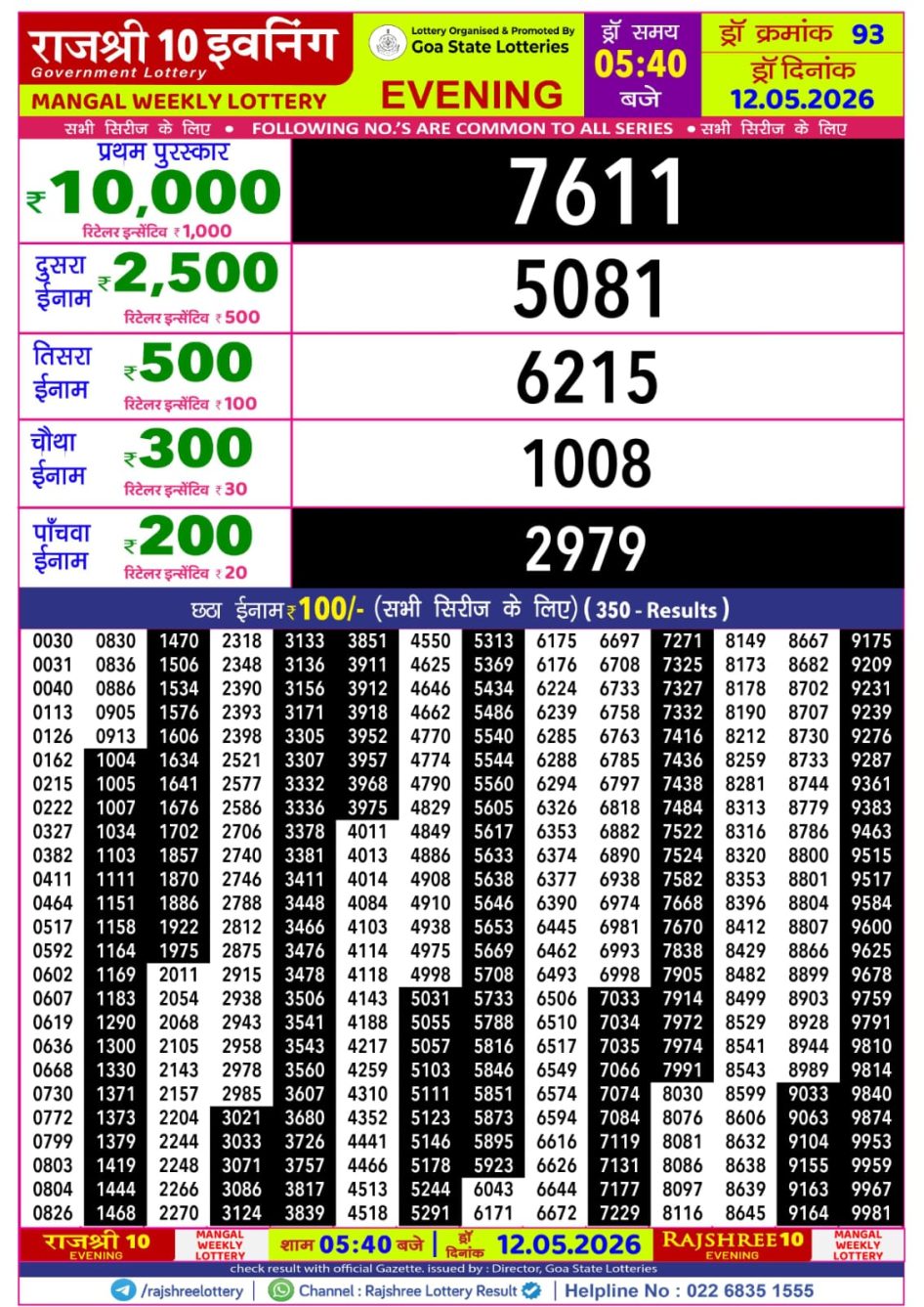 Everest Result Today Dear Lottery Chart