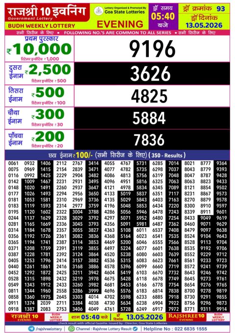 Everest Result Today Dear Lottery Chart