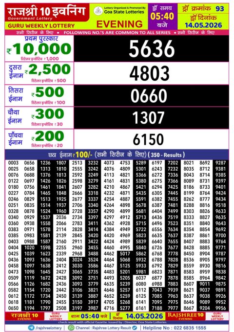 Everest Result Today Dear Lottery Chart