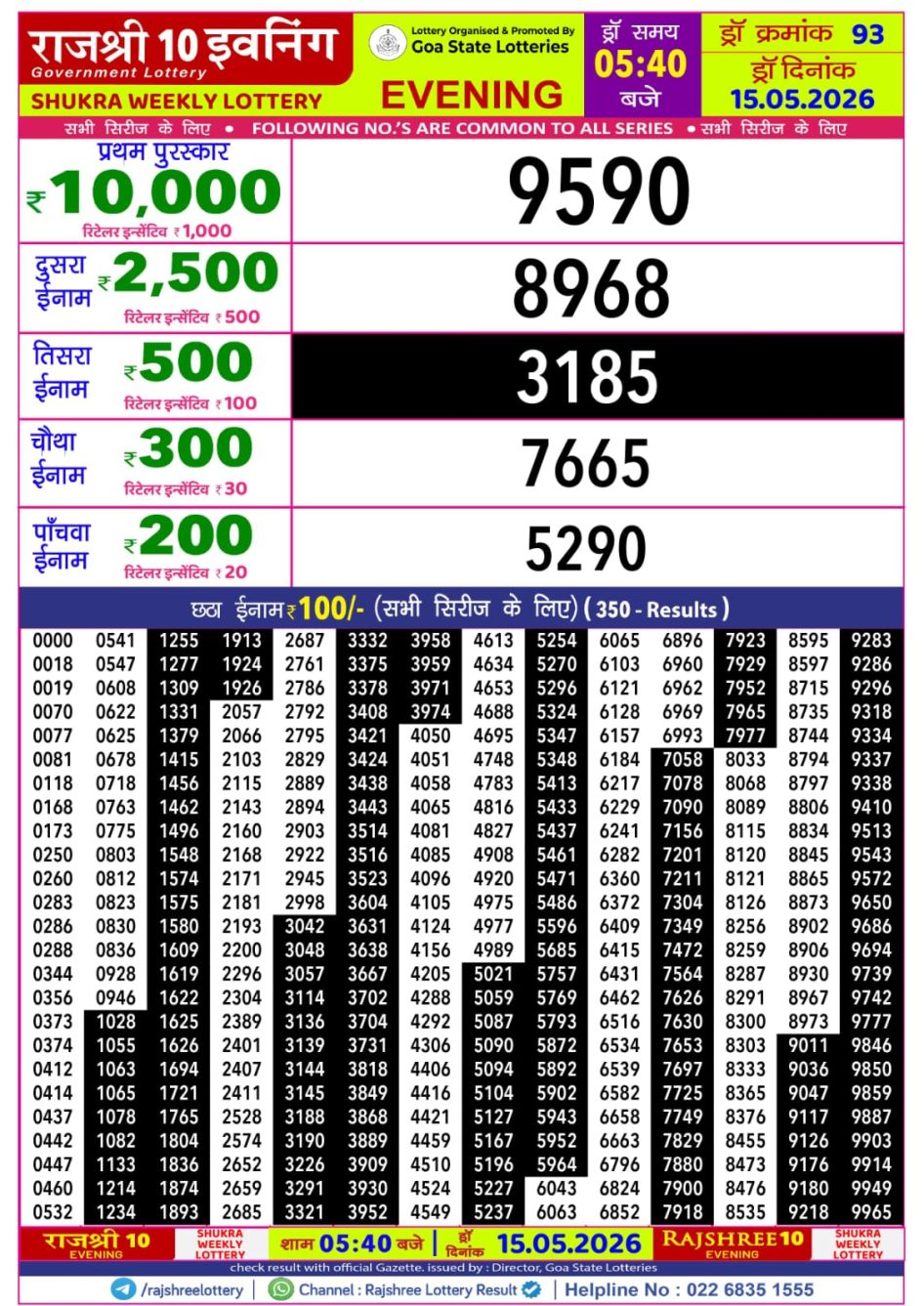 Everest Result Today Dear Lottery Chart