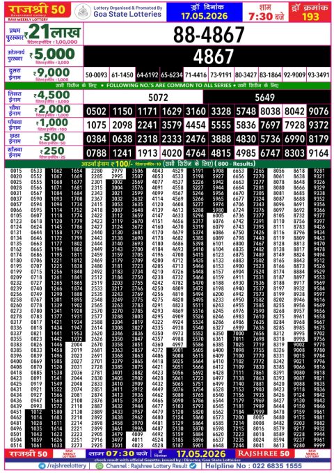 Everest Result Today Dear Lottery Chart