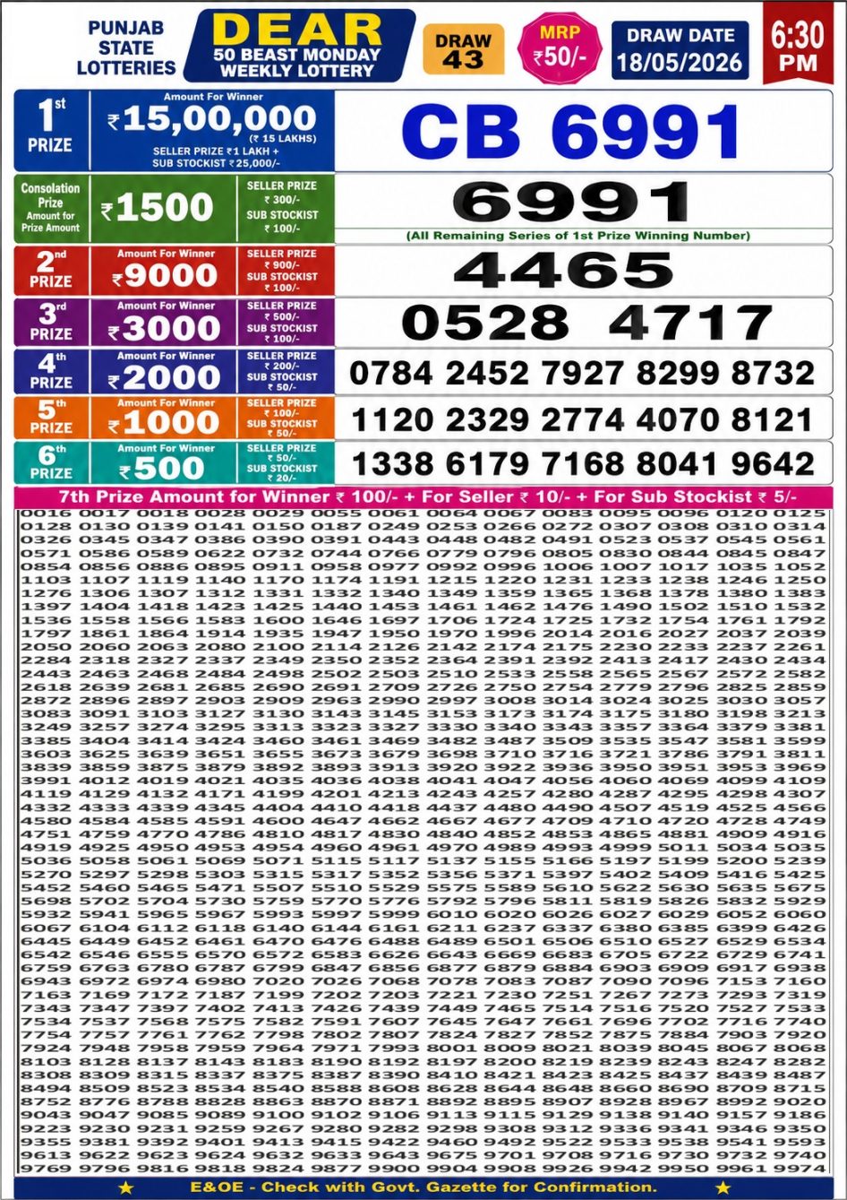 Everest Result Today Dear Lottery Chart