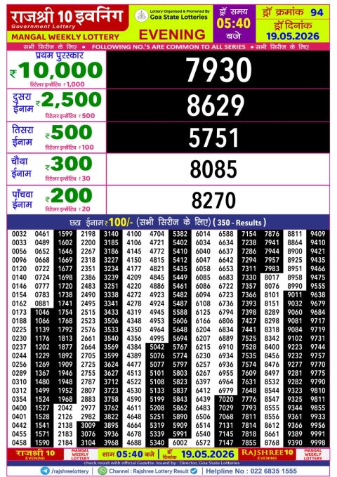 Everest Result Today Dear Lottery Chart