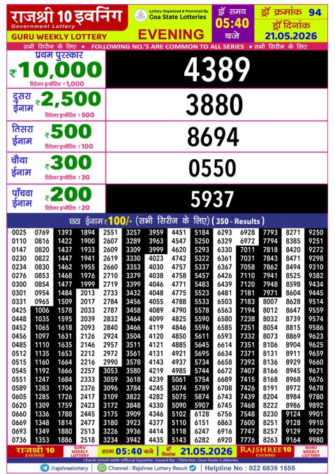Everest Result Today Dear Lottery Chart