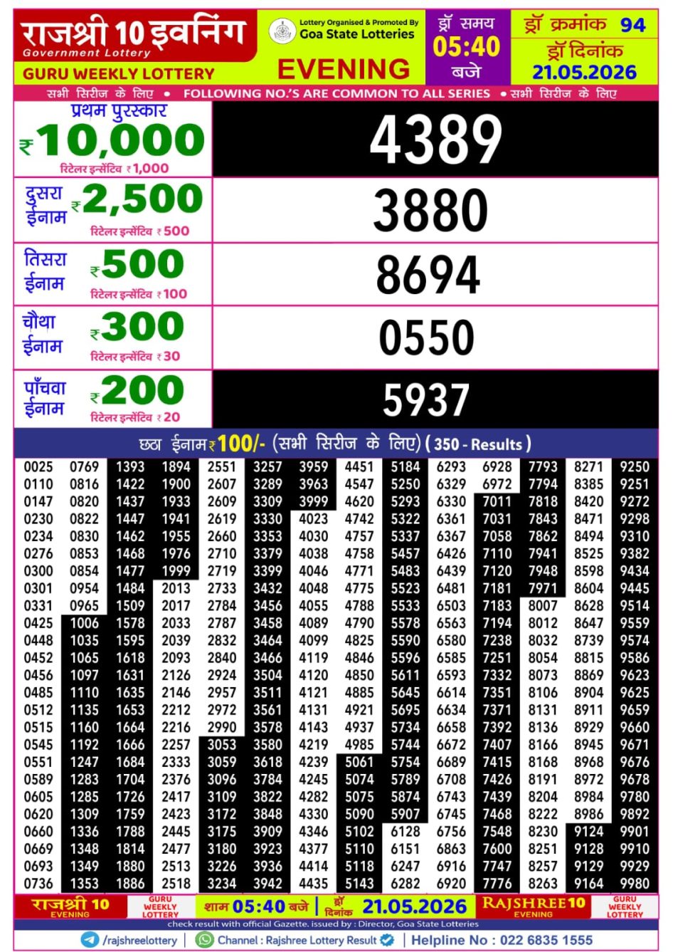 Everest Result Today Dear Lottery Chart