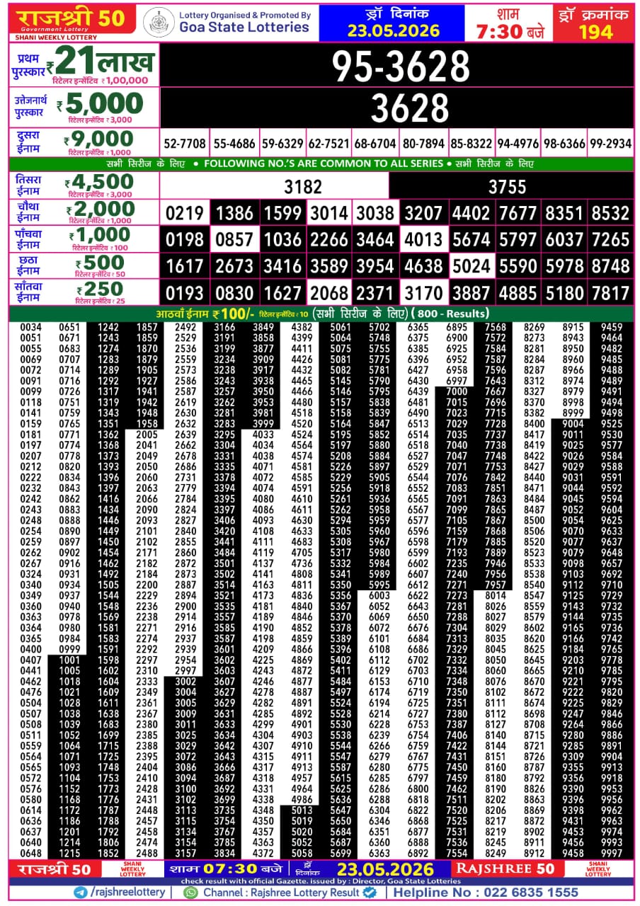 Everest Result Today Dear Lottery Chart