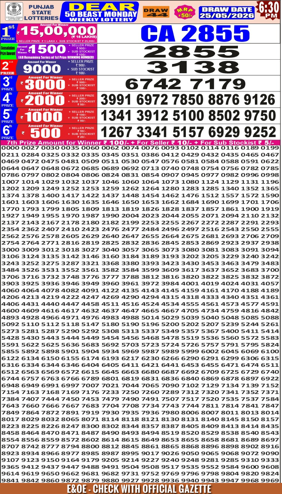 Everest Result Today Dear Lottery Chart