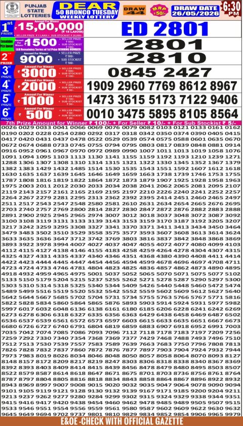 Everest Result Today Dear Lottery Chart