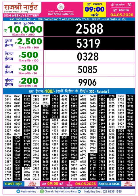 Everest Result Today Dear Lottery Chart