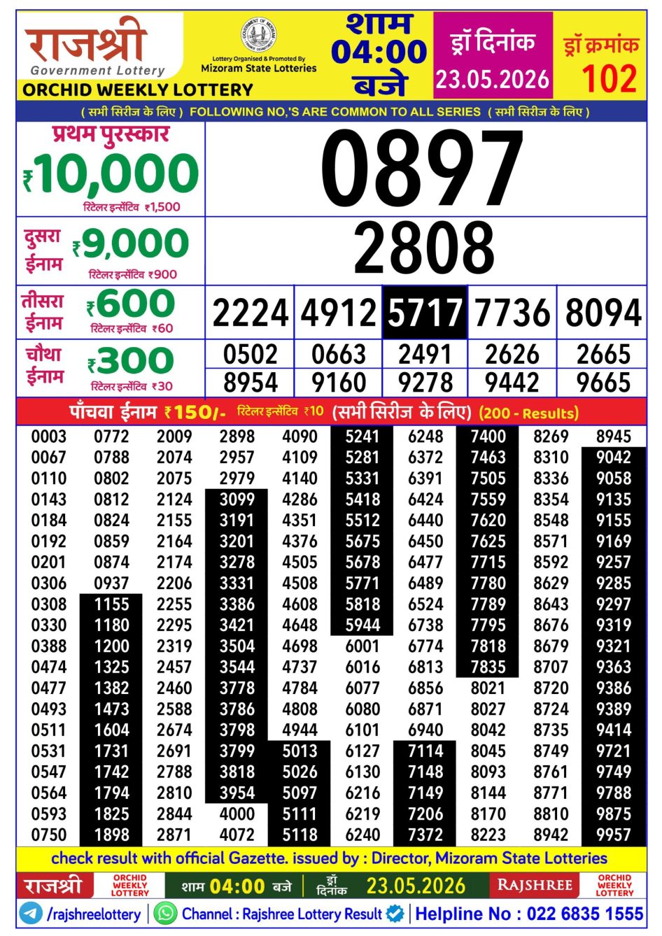 Everest Result Today Dear Lottery Chart