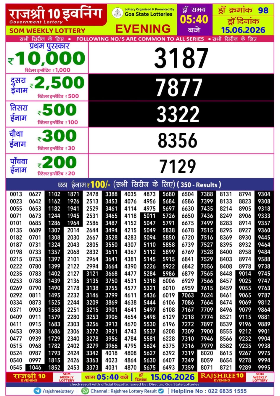 Everest Result Today Dear Lottery Chart