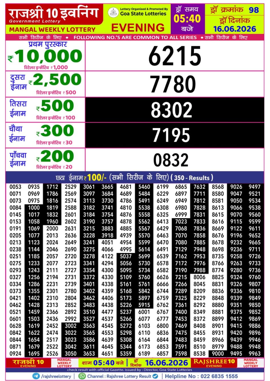 Everest Result Today Dear Lottery Chart