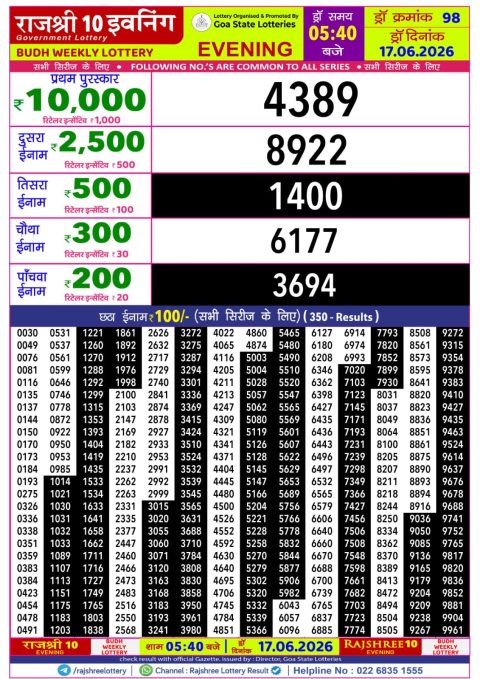 Everest Result Today Dear Lottery Chart