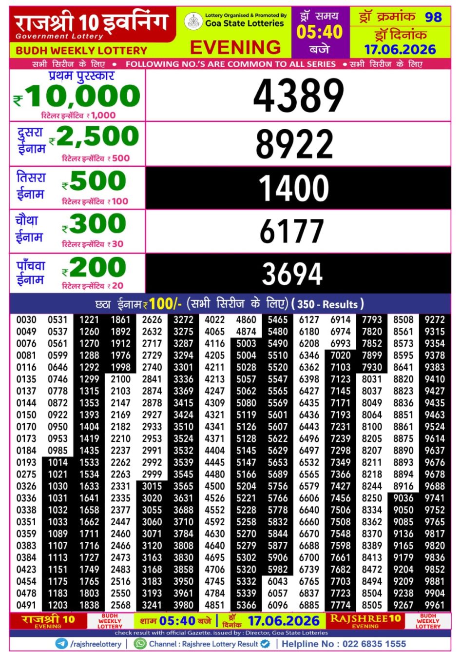 Everest Result Today Dear Lottery Chart