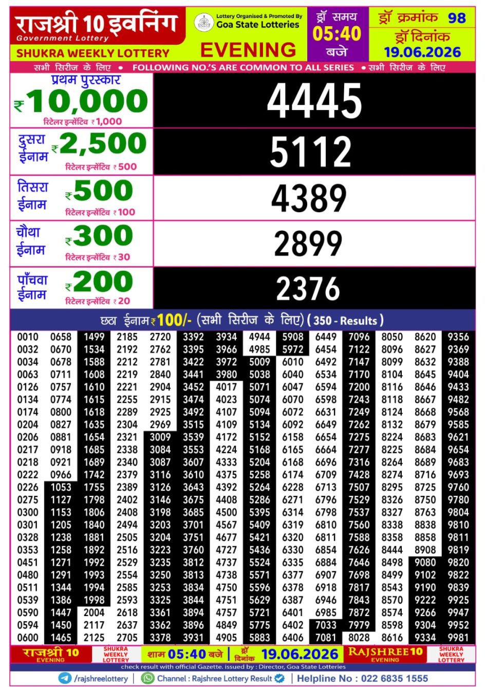 Everest Result Today Dear Lottery Chart