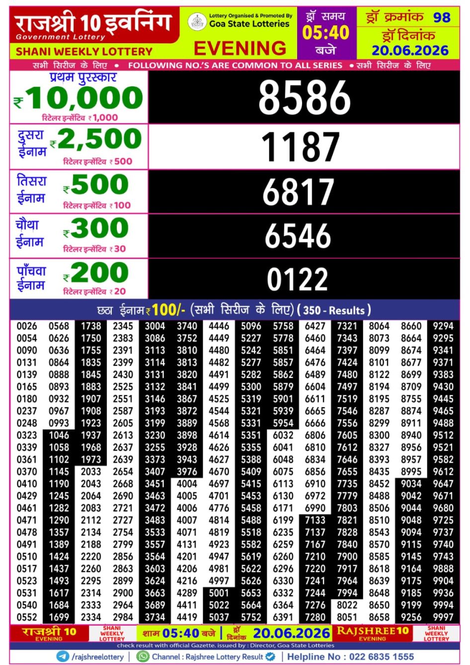 Everest Result Today Dear Lottery Chart