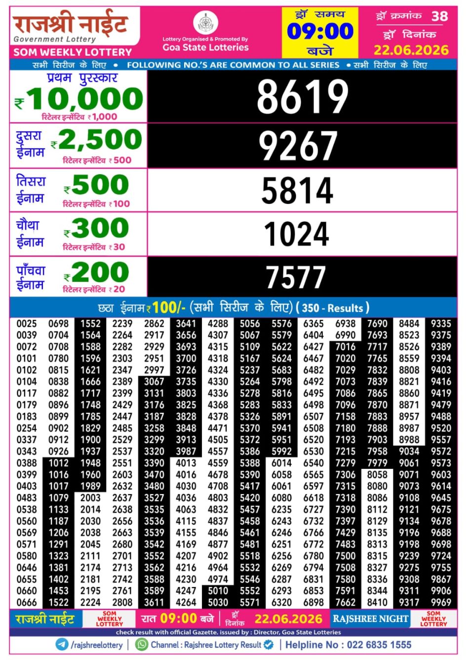 Everest Result Today Dear Lottery Chart