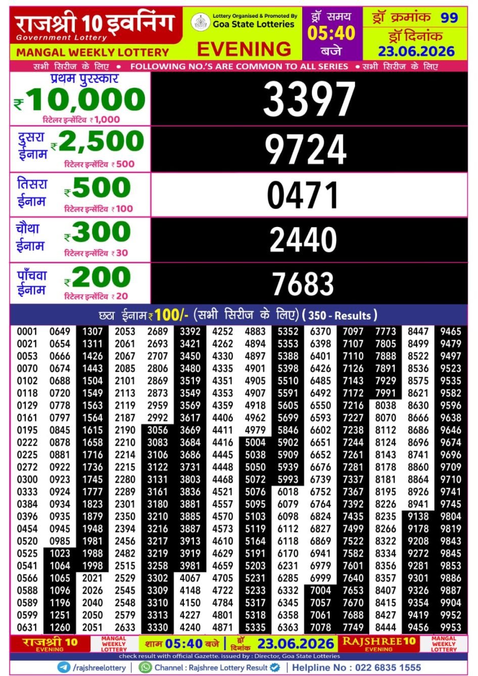 Everest Result Today Dear Lottery Chart