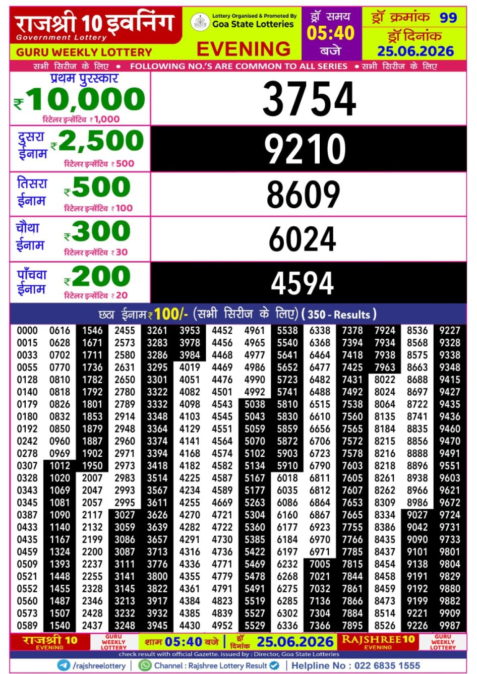 Everest Result Today Dear Lottery Chart