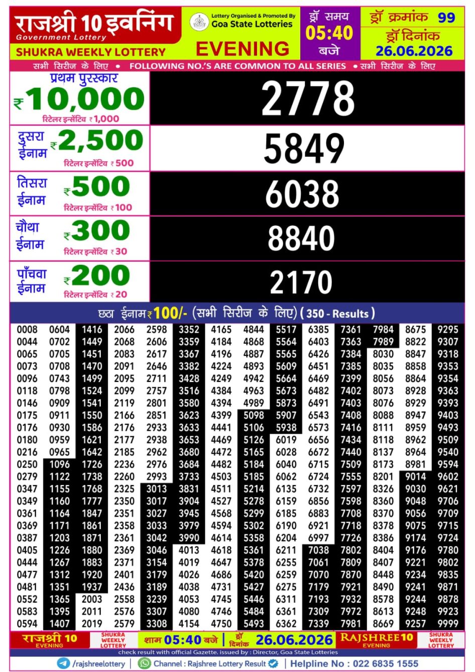 Everest Result Today Dear Lottery Chart