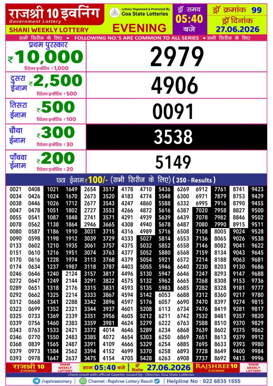Everest Result Today Dear Lottery Chart