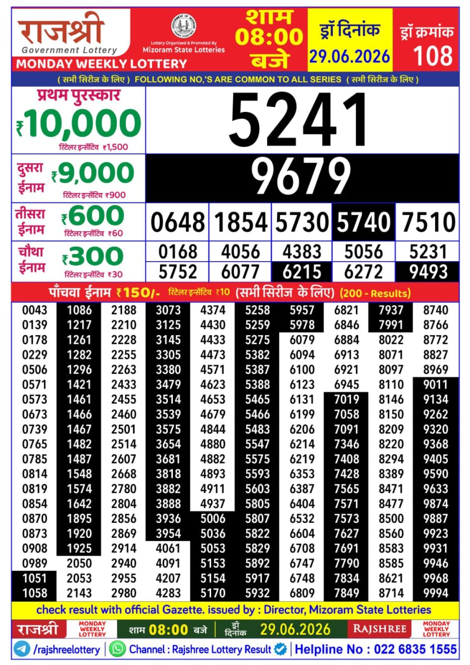 Everest Result Today Dear Lottery Chart