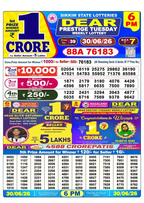 Everest Result Today Dear Lottery Chart