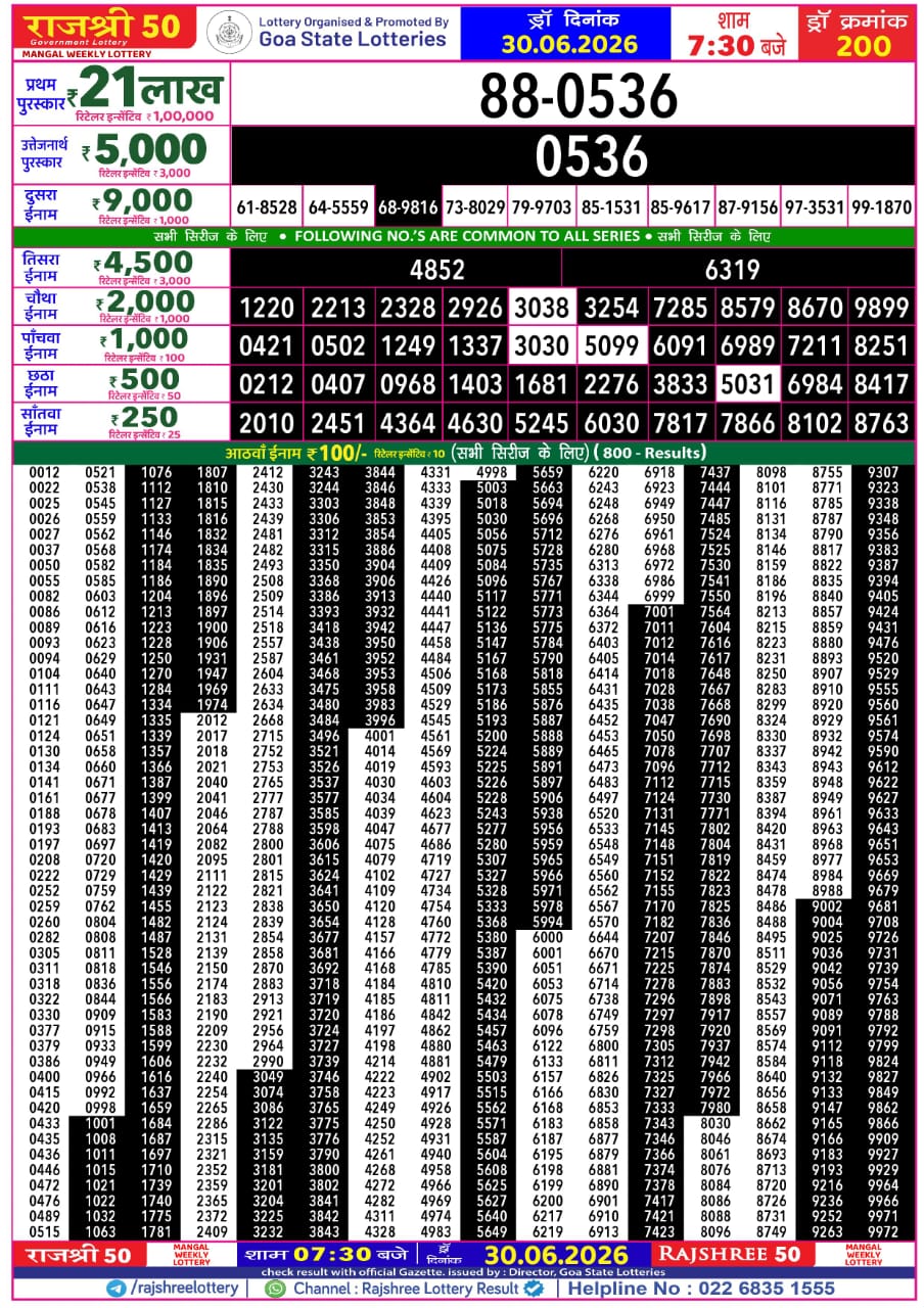 Everest Result Today Dear Lottery Chart