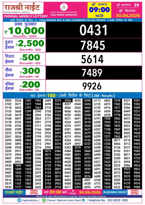 Everest Result Today Dear Lottery Chart