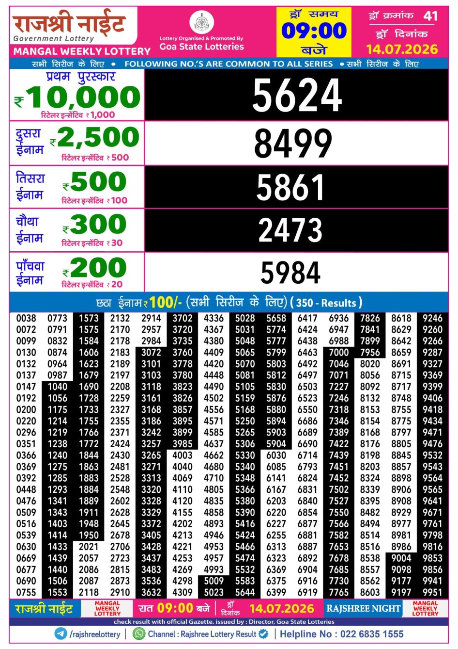 Everest Result Today Dear Lottery Chart