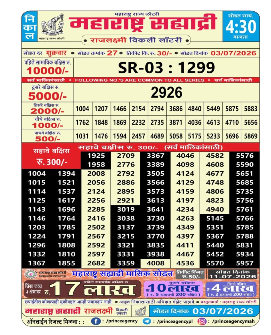 Everest Result Today Dear Lottery Chart