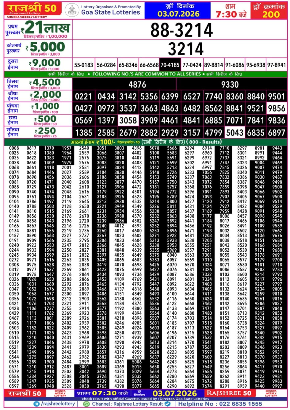Everest Result Today Dear Lottery Chart