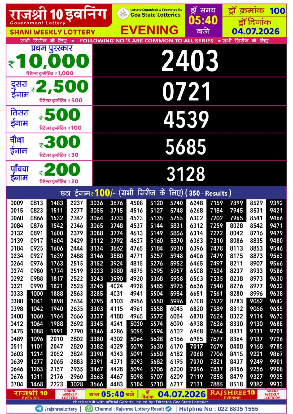 Everest Result Today Dear Lottery Chart