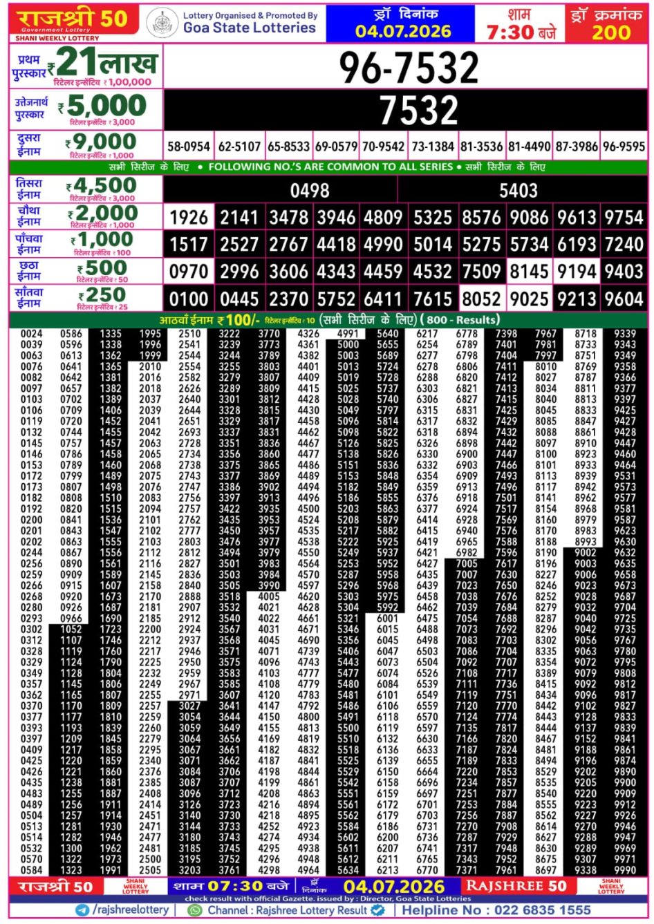 Everest Result Today Dear Lottery Chart